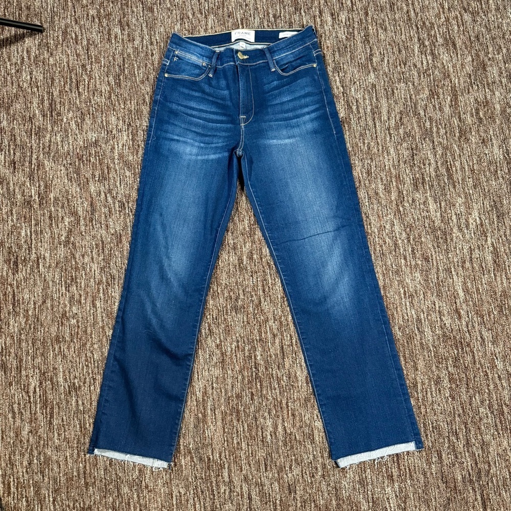 NWOT Frame Denim Le High Skinny Stagger Raw Hem Jeans Cropped Medium Wash 27